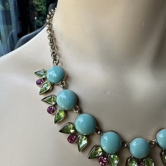 VTG Necklace 19" Mythologie Crystals Floral‎ Rhinestones Teal Green Pink NWT - Picture 4 of 10